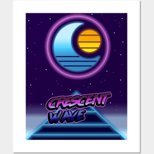 Retrowave Crescent Moon (transparent) Posters and Art